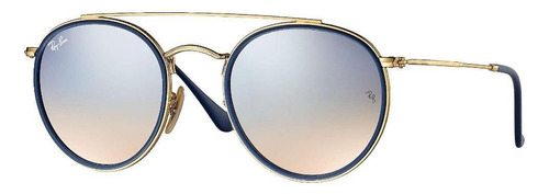 Ray-ban Rb3647n 001/9u Round Double Bridge Azul Dorad