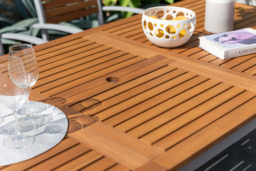 Comedor Extensible De Jardin Barcelona De Madera 8 Sillas Estructura Gris