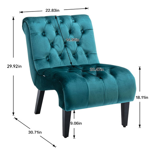 Silla Acento Confortable De Terciopelo Verde Agua Sin Brazos