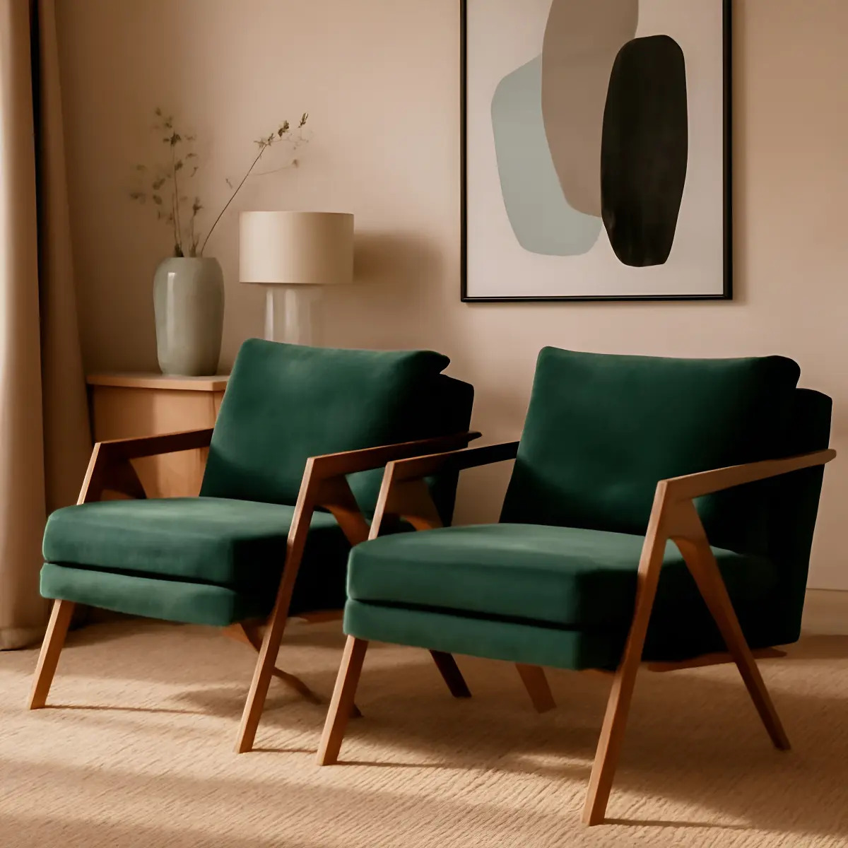 Conjunto - 2 Poltronas Mona Luxo Madeira Maciça Castellar Cor Veludo Verde