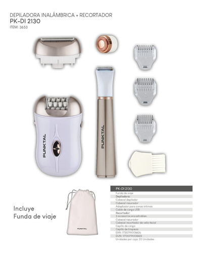 Imagen 3 de 4 de Set Depiladora Inalámbrica + Recortador Punktal Nubit