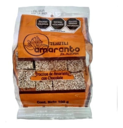 6 Pzas Trocitos De Amaranto Tehutli Con Chocolate 100 G