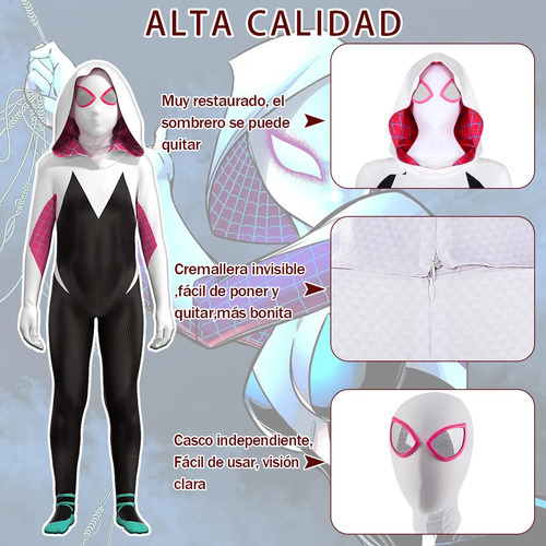 Disfraz De Spiderman Mujer Niña Cosplay Ropa Talla M Spiderm Blanco M