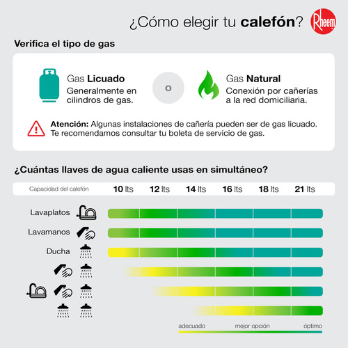 Pack Calefont Rheem 10 Litros Tiro Forzado Gas Licuado + Kit