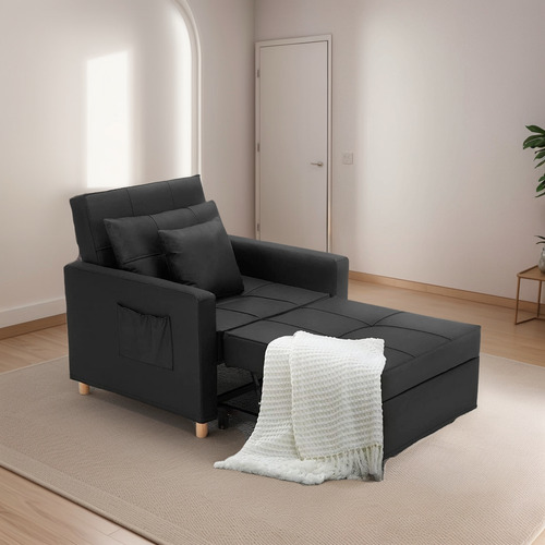 Sillón Cama 3 En 1; Ajustable Tamaño Individual, Negro