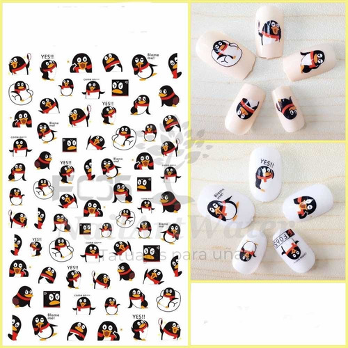 2 Laminas Sticker Adhesivos Para Uñas Pingüinos