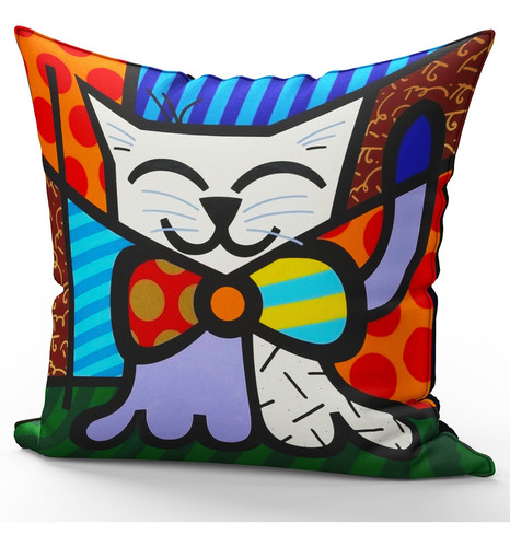 Imagem 1 de 2 de Almofada Decorativa Gato Mod 3 Romero Britto