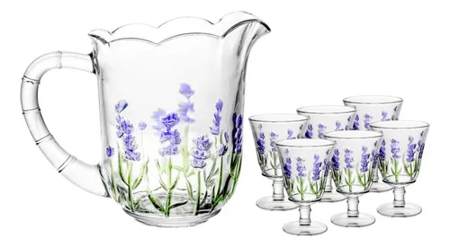 comprar Jarra Com 6 Taças Lyor Lavanda Hand Painting De Cristal 1,3l comprar Jarra Com 6 Taças Lyor Lavanda Hand Painting De Cristal 1,3l