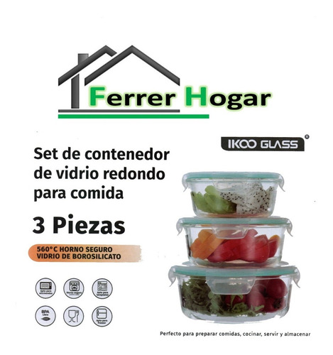 Imagen 3 de 9 de Hermetico Vidrio X3 Redondo Apto Freezer Microondas Horno