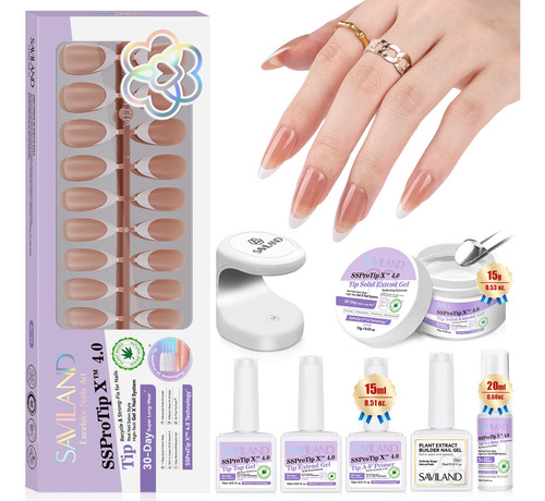 Saviland Press On Almond Medium Tips 90pcs, Gel, Lámpara Color Purple Medium Almonds