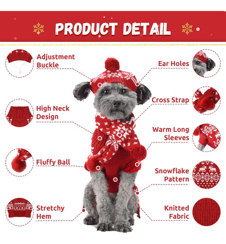 Conjunto De 3 Piezas De Traje Navideño Para Perros, Suéter N