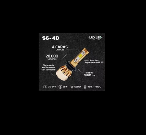 Led Cree S6 4d H4 Alta Y Baja 56.000 Lms 4 Caras Led + 2 T10