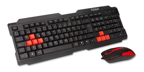 Kit de teclado y mouse gamer Noga NKB-300 Español España de color negro y rojo