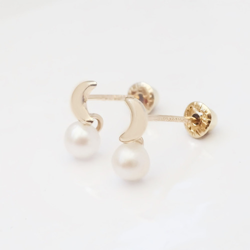 Amor Eterno - Broqueles Finos Perla Tu Y Yo / Aretes Oro 10k