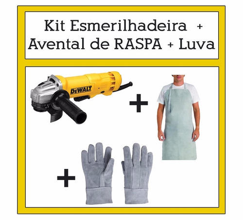 Esmerilhadeira Lixadeira Dewalt + Avental Raspa + Luva Raspa