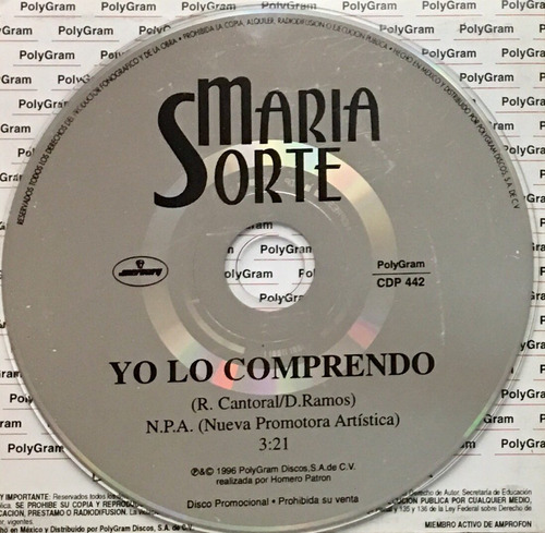 Cd Maria Sorte Yo Lo Comprendo Promo ( Sin Portadas )