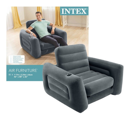 Intex Sillon Sofa Cama Inflable Individual Gris 66551np