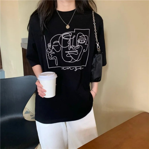 Camiseta De Manga Corta Estampada Holgada De Verano Para Muj
