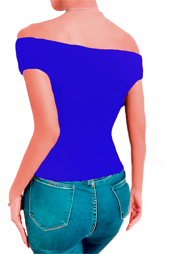 Blusa Asimetrica Manga Corta Abertura Pecho Ajustada Mujer