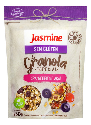 Granola Jasmine Organico Especial cranberries e açaí sem glúten em pouch 250 g