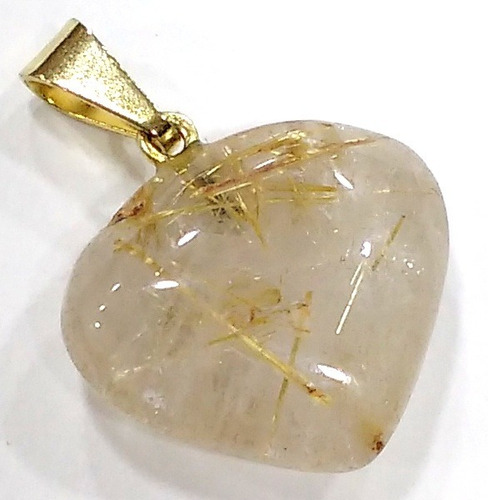 Pingente De Pedra Cristal De Quartzo Com Rutilo Coração 15mm