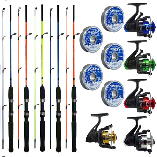 Kit Pesca 5 Varas 1,20m 6kg Com 5 Molinete E Linha