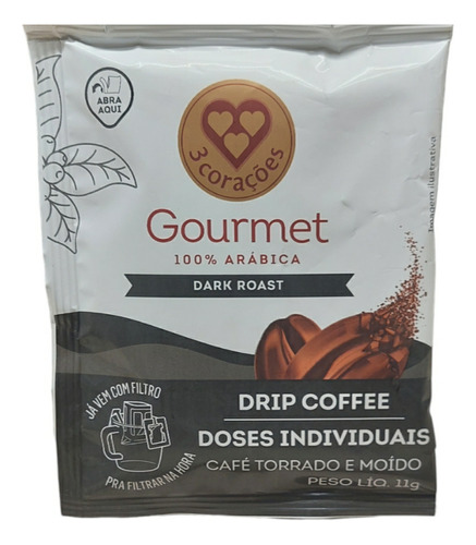 Drip Coffee 3 Corações Dark Roast Sachê Individual 11g