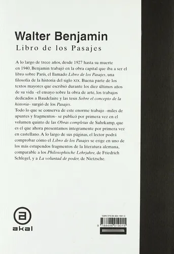 Walter Benjamin Libro De Los Pasajes Editorial Akal Rústica