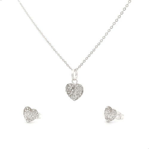 Juego De Plata .925 Dije Aretes Cristal Corazon Agálea