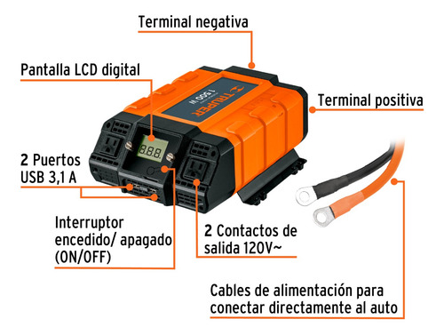 Inversor Para Carro 1500w, Multicontacto 2 Trifásicos 2 Usb