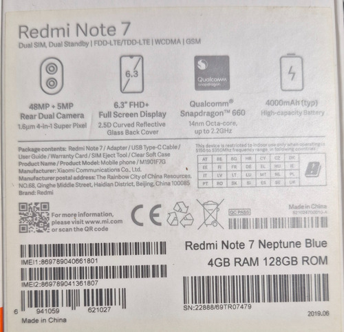 Celular Xiaomi Note 7 _ram 4gb Rom 128gb Azul (Usado)