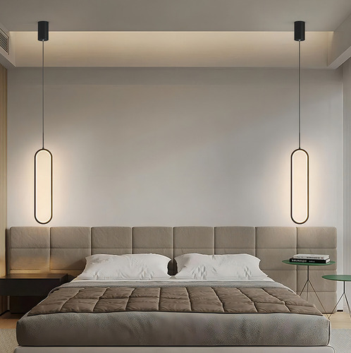 Colgante Led Moderno Ovalado Minimalista Con Cabecero Negro