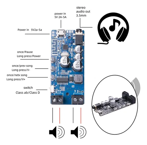 Módulo De Preamplificador De Tarjeta De Sonido Usb De 2x5w