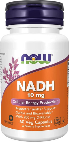 Suplementos Now, Nadh 10 Mg Con 200 Mg De D-ribosa 60 Cáp