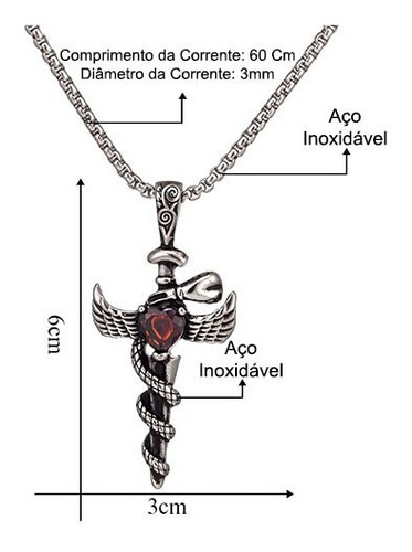Colar Masculino Com Pingente Espada Alada