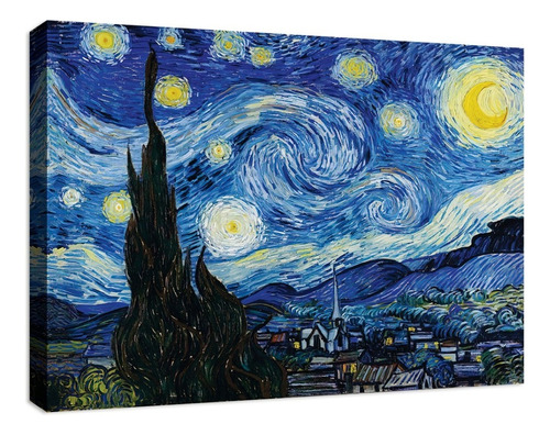 Cuadro Van Gogh Noche Estrellada Lienzo Canvas Tipo Galeria Armazón Madera