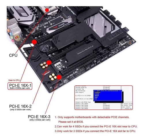 Cablecc 4x Nvme M2 Ahci To Pcie Express 30 Gen3 X16 Card