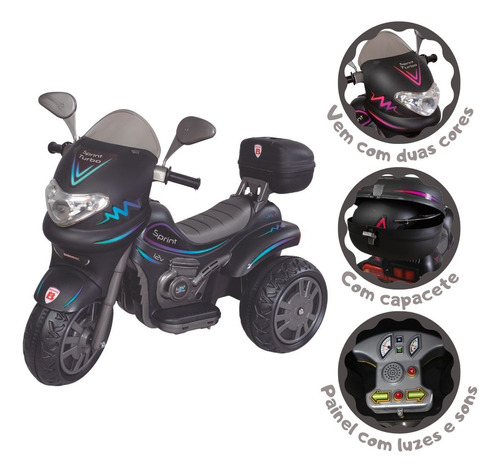 Moto Elétrica Infantil Sprint Cor Preta Capacete 12v Biemme Cor Preto Voltagem do carregador Bivolt