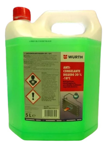 Refrigerante Anticongelante Wurth Verde Al 30% De 5 Litros