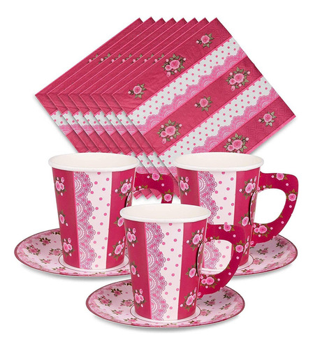 Rose Tea Party Decorations  24 Tazas De Té  Platos Y S..