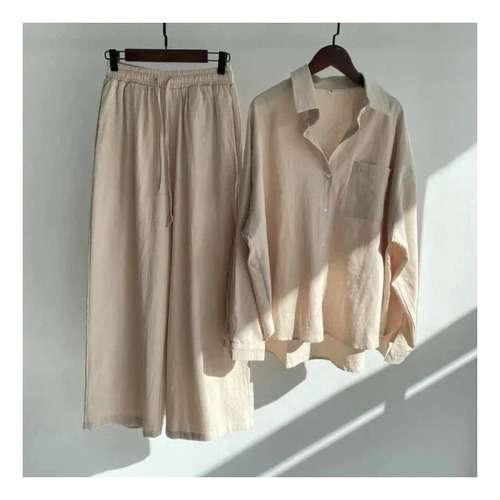 Conjunto De Dos Piezas De Lino Y Algodón Para Mujer