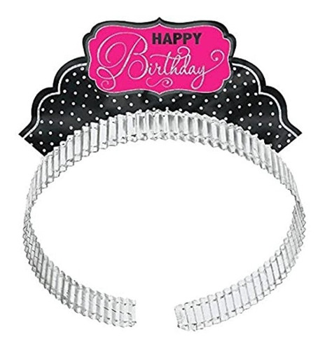 12 Tiara Diadema Feliz Cumpleaños Negro Rosa Happy Birthday