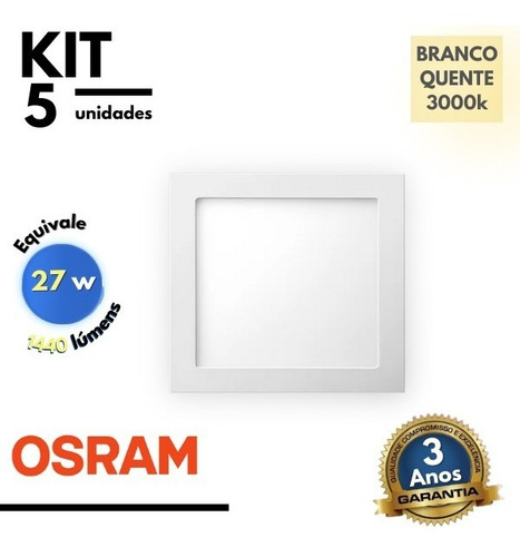 Kit 5 Painel Led Embutir Quadrado 24w 1440lm Osram