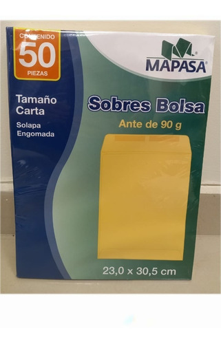 50 Sobres Carta Amarillo 23 X 30.5 Mapasa Solapa Engomada