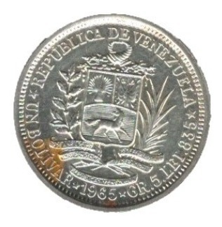 Moneda Ley 835 (83,5% Plata) De Bs 1 Año 1965