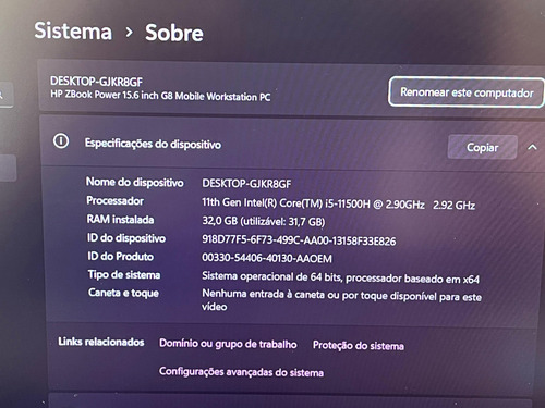 Notebook Zbook Power G8 Core I5 11500h 32gb Ssd 512 Nvidia (Recondicionado)