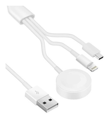 Cabo Carregador 3 Em 1 Para iPhone E Apple Watch Usb E Usb-c