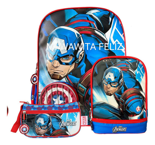 Pack Mochila Capitán América Oficio +lonchera + Cartuchera