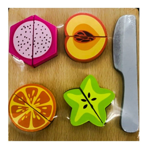 Imagen 2 de 5 de Juego Didáctico Rompecabezas 3d Madera Frutas Colores Cocina
