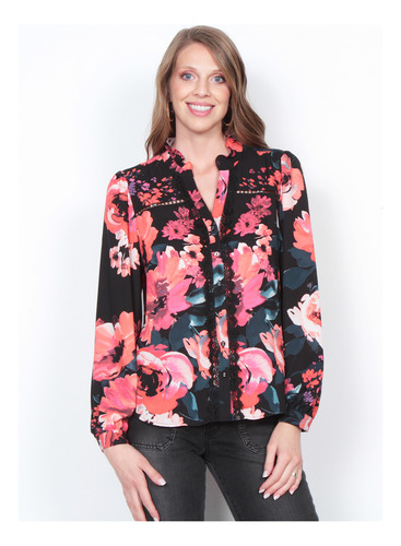 Blusa Wados Manga Larga Estampada Abotonada En El Delantero
